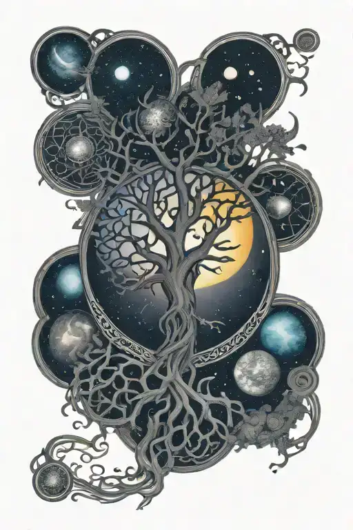 Celtic tree of life, celtic knot, solar system planets tattoo design idea