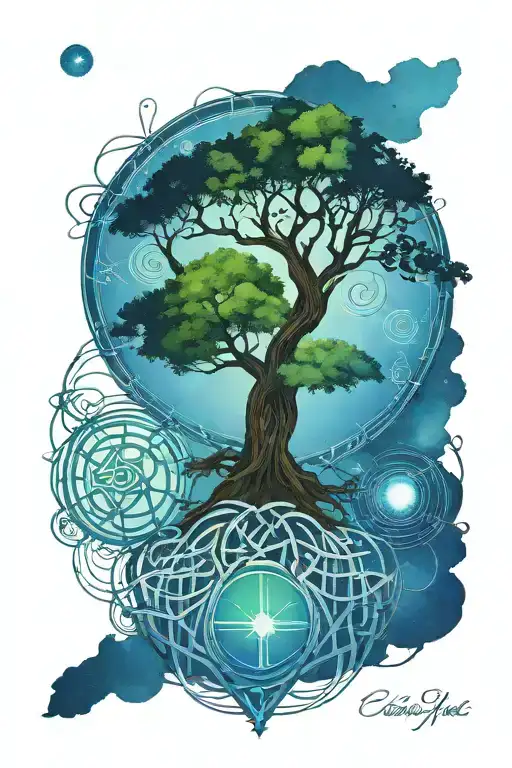 Celtic tree of life, celtic knot incorporated, solar system at the top Celtic runes and cross at the bottom  tattoo design idea