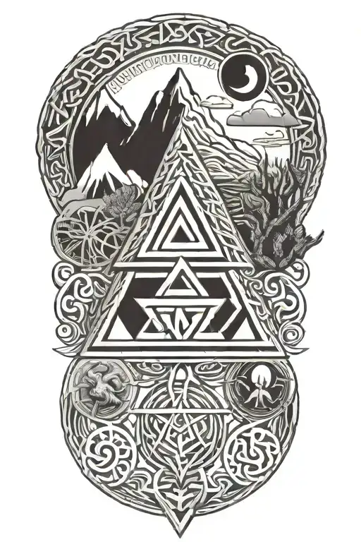 Nordic symbols: valknut, yggdrasil and a world serpent tattoo design idea