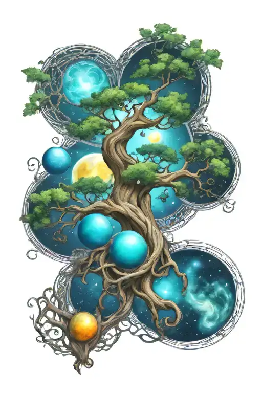 Celtic tree of life, celtic knot, solar system planets and celtic cross tattoo design idea
