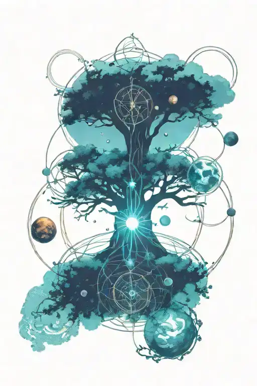 Celtic tree of life, celtic knot, solar system planets tattoo design idea