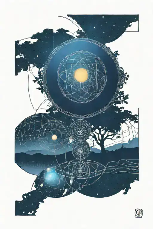 Celtic tree of life, celtic knot, solar system orrery sphere tattoo design idea
