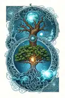 Celtic tree of life, celtic knot, solar system planets and celtic cross tattoo design idea