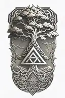 Valknut, yggdrasil tree growing tattoo design idea
