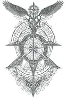 tree of life with Nordic compass surrounded by Nordic runes reading "not all those who wonder are lost" with valknut tattoo design idea