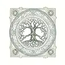 Celtic tree of life with Nordic compass surrounded tattoo design idea
