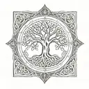 Celtic tree of life with Nordic compass surrounded tattoo design idea
