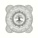 Celtic tree of life with Nordic compass surrounded tattoo design idea