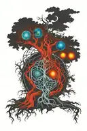 Celtic tree of life, celtic knot, solar system planets and celtic cross tattoo design idea