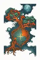 Celtic tree of life, celtic knot, solar system planets and celtic cross tattoo design idea