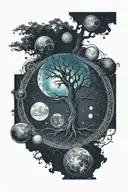 Celtic tree of life surrounded by planets coming tattoo design idea