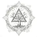 valknut symbol incorporated in yggdrasil tree, odin's crows on the top of the tree. Viking compass on top of the tree tattoo design idea