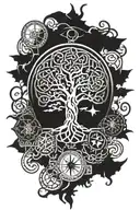 Celtic tree of life with Nordic compass surrounded tattoo design idea