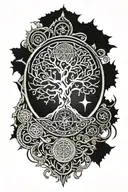 Celtic tree of life with Nordic compass surrounded tattoo design idea