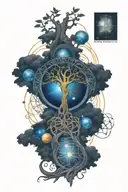 Celtic tree of life, celtic knot, solar system planets and celtic cross tattoo design idea