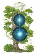 Celtic tree of life with solar system at the top half and celtic cross at the bottom half tattoo design idea