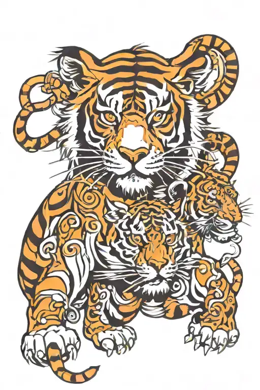 Tiger, monkey, bull, libra zodiac sign tattoo design idea