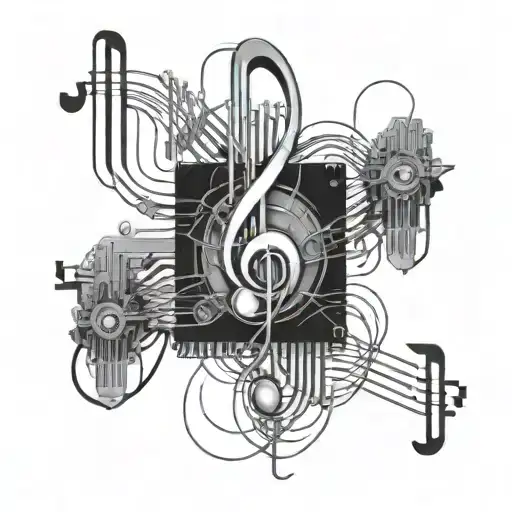 A tattoo design of electrical circuits intertwined with musical notes, reflecting your passion for music and your career as an electrical engineer tattoo design idea