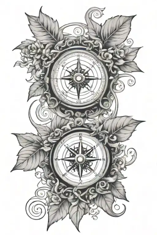 ivy vines and compass surrounded tattoo design idea