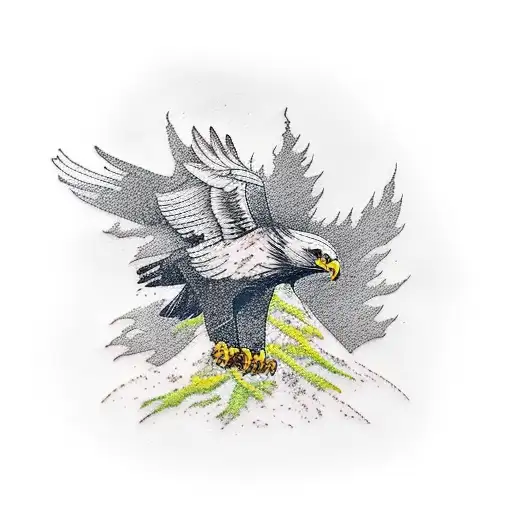 Design a tattoo that depicts a forest landscape with an eagle soaring above tattoo design idea