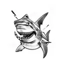 shark jaw around knee tattoo design idea