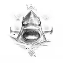 shark jaw around knee tattoo design idea