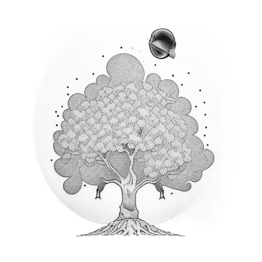 Create a sleeve tattoo with the images of a mustard seed, a mustard tree, a man hiding a treasure in a field, a full fis tattoo design idea