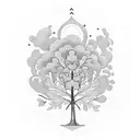 Create a sleeve tattoo with the images of a mustard seed, a mustard tree, a man hiding a treasure in a field, a full fis tattoo design idea
