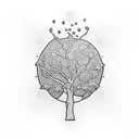 Create a sleeve tattoo with the images of a mustard seed, a mustard tree, a man hiding a treasure in a field, a full fis tattoo design idea