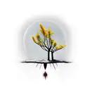 Create a sleeve tattoo with the images of a mustard seed, a mustard tree, a man hiding a treasure in a field, a full fis tattoo design idea