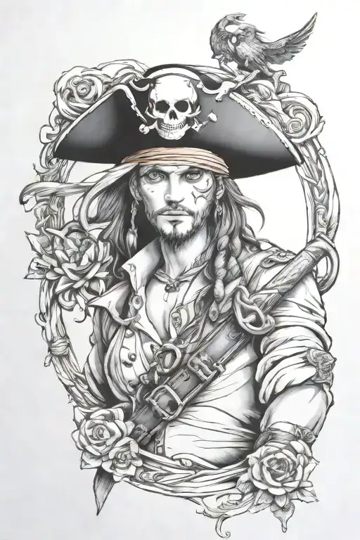 Realistic Anime Beautiful pirate tattoo design idea