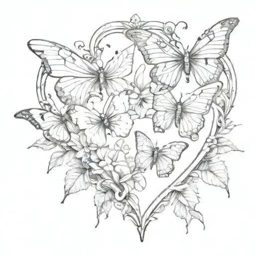 eternal heart and butterlfies tattoo design idea