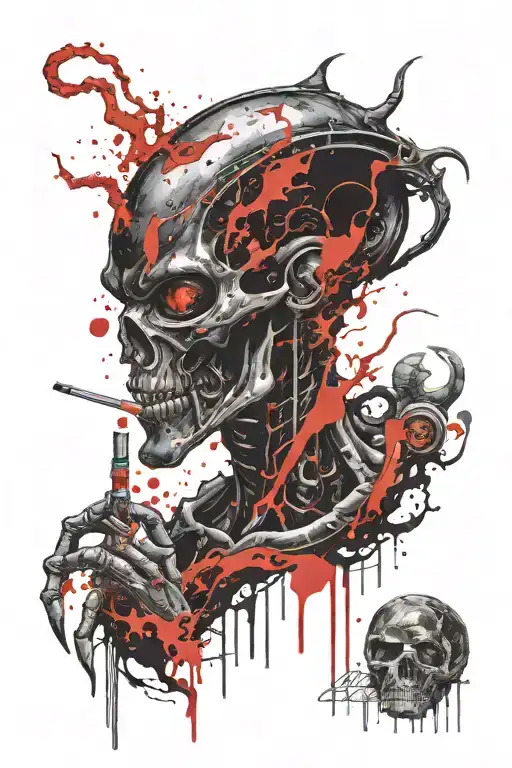 alien smoking and entertaining another planet  tattoo design idea