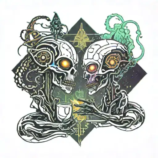 alien smoking and entertaining another planet  tattoo design idea