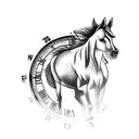 horse and an analog clock tattoo design idea