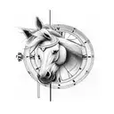 horse and an analog clock tattoo design idea