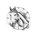horse and an analog clock tattoo design idea