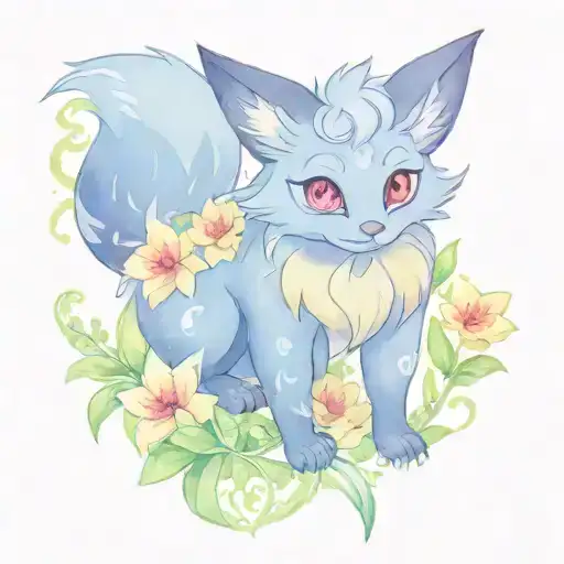 Zorua and Umbreon in Moonlit Garden with flowers tattoo design idea