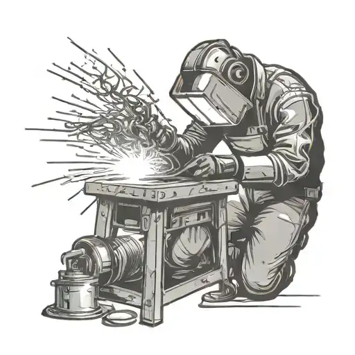 A welder creating a masterpiece with sparks flying in the background tattoo design idea