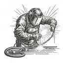 A welder creating a masterpiece with sparks flying in the background tattoo design idea