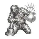 A welder creating a masterpiece with sparks flying in the background tattoo design idea