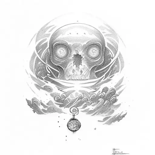 tatuaje de brujula y reloj de arena con un atardecer y la frase time to travel tattoo design idea