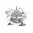 tatuaje de brujula y reloj de arena con un atardecer y la frase time to travel tattoo design idea