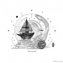 tatuaje de brujula y reloj de arena con un atardecer y la frase time to travel tattoo design idea