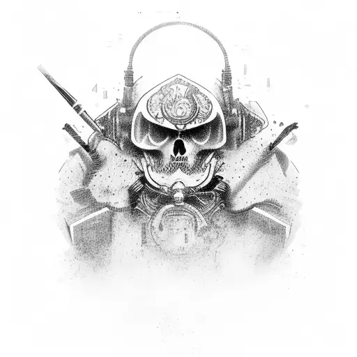 A tough and kind warrior with artistic elements symbolizing the client's passions and hobbies tattoo design idea