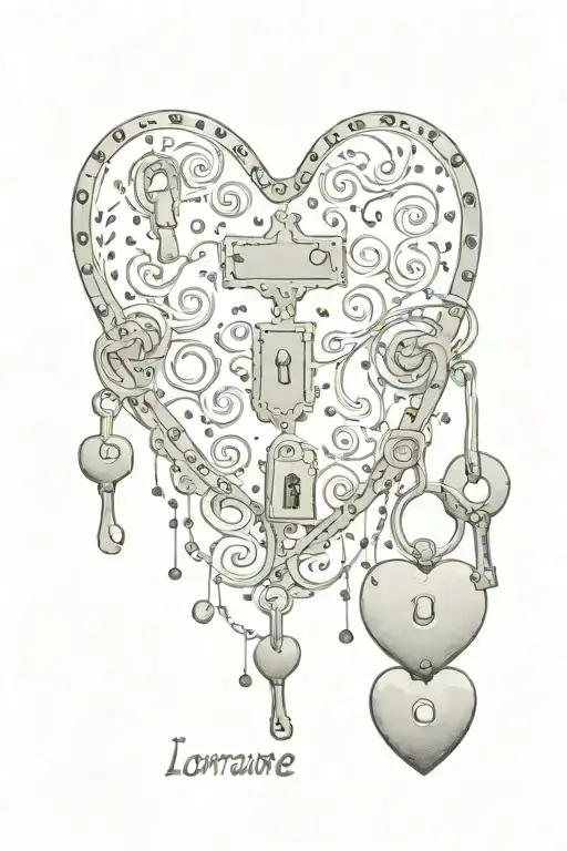 name "Lorraine" i dotted with heart shaped lock tattoo design idea
