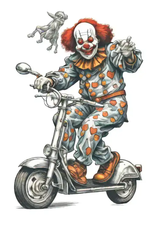 clown on a stunt scooter with the epee in hand  tattoo design idea