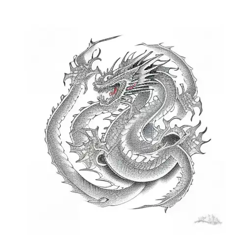 dragon, abstraction, breast and shoulder tattoo design idea