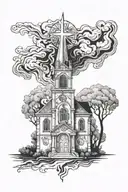burning church tattoo design idea