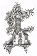 burning church tattoo design idea
